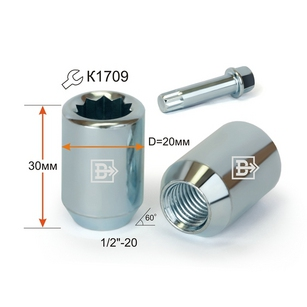 ГАЙКА 1/2"-20 UNF*30 (КОЛЕСНАЯ, КОНУС D=20 ММ, ВНУТР. ШЕСТИГРАН.)