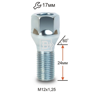 БОЛТ М12*23*1,25 (КОЛЕСНЫЙ, КОНУС С БУРТИКОМ, КЛЮЧ 17)