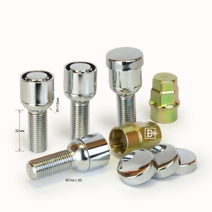 БОЛТ М14*32*1,5 (СЕКРЕТ.,КОЛЕСНЫЙ, СФЕРА, ВРАЩ.КОЛЬЦО,КОЛПАЧОК,2 КЛЮЧА)