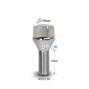 БОЛТ М12*24*1,5 (КОЛЕСНЫЙ, КОНУС С БУРТИКОМ, КЛЮЧ 19) LOGAN 