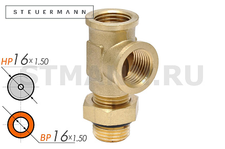 Фитинг тройник М16F16F16 c контргайкой и уплотнением
