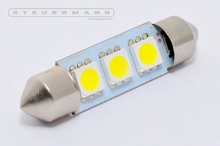 ЛАМПА СВЕТОДИОД.24V C5W (39ММ, БЕЛЫЙ, 3 SMD) SV8.5-8