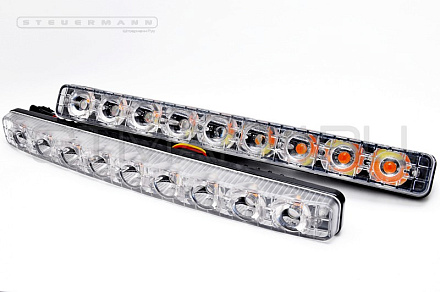 ХОДОВЫЕ ОГНИ ДНЕВНОГО СВЕТА (25 СМ,9LED, 2ШТ) ПРЯМЫЕ СТЕКЛО С УКАЗ. ПОВОРОТ.
