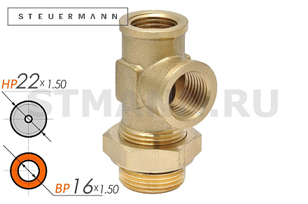 Фитинг тройник М22F16F16 c контргайкой и уплотнением