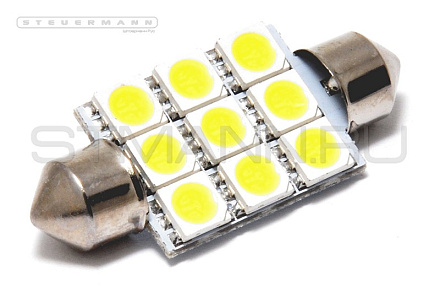 ЛАМПА СВЕТОДИОД.24V C5W (39ММ, БЕЛЫЙ, 9 SMD) SV8.5-8
