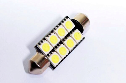 ЛАМПА СВЕТОДИОД.12V C5W (41ММ, БЕЛЫЙ, 8 SMD) SV8.5-8