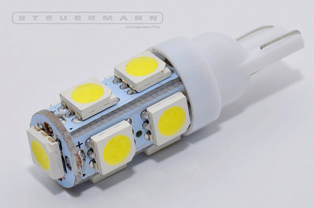 ЛАМПА СВЕТОДИОД.12V W5W (БЕЛЫЙ Б/Ц 9 SMD CUC) W2.1*9.5d 