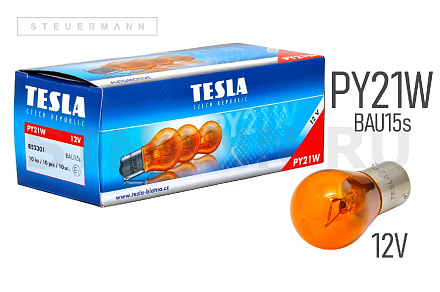 ЛАМПА 12V PY21W BAU15s "TESLA" ЖЕЛТАЯ