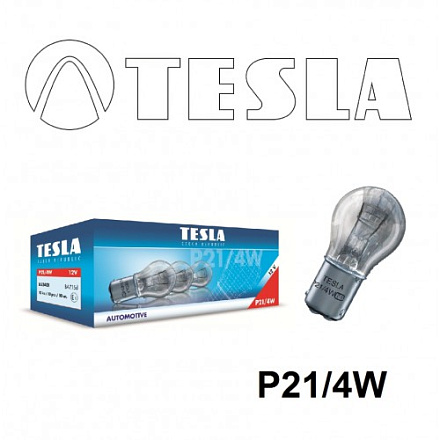 ЛАМПА 12V P21/4W BAZ15d "TESLA" смещ.цоколь