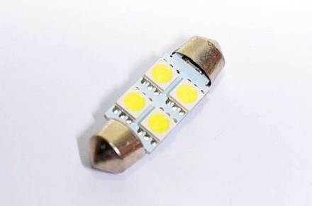 ЛАМПА СВЕТОДИОД.12V C5W (36ММ, БЕЛЫЙ, 4 SMD) SV8.5-8