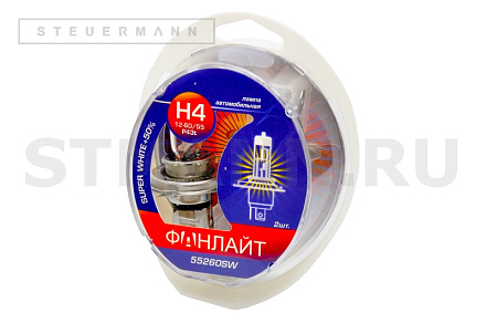 ЛАМПА H4 12V 60/55W +50% (2 ШТ) SUPER WHITE "STAR LIGHT"