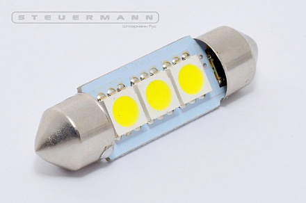 ЛАМПА СВЕТОДИОД.12V C5W (36ММ, БЕЛЫЙ, 3 SMD) SV8.5-8