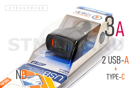 АЗУ (USB+Type-C, 3A ) "NB" БЫСТРАЯ ЗАРЯДКА 31W С LED-ИНДИКАТОРОМ