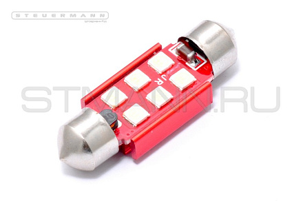 ЛАМПА СВЕТОДИОД.12V-24V C5W (БЕЛЫЙ, 6 SMD, 36ММ) РАДИАТОР